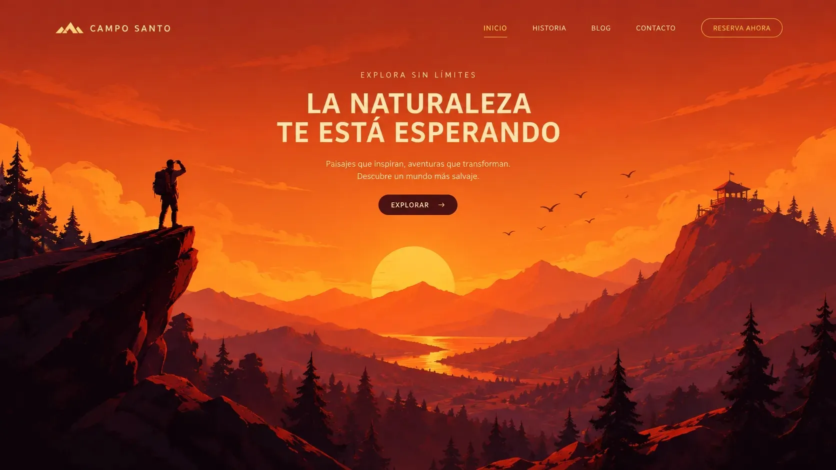 Escena web amb diverses capes de parallax: fons, il·lustració i element en primer pla